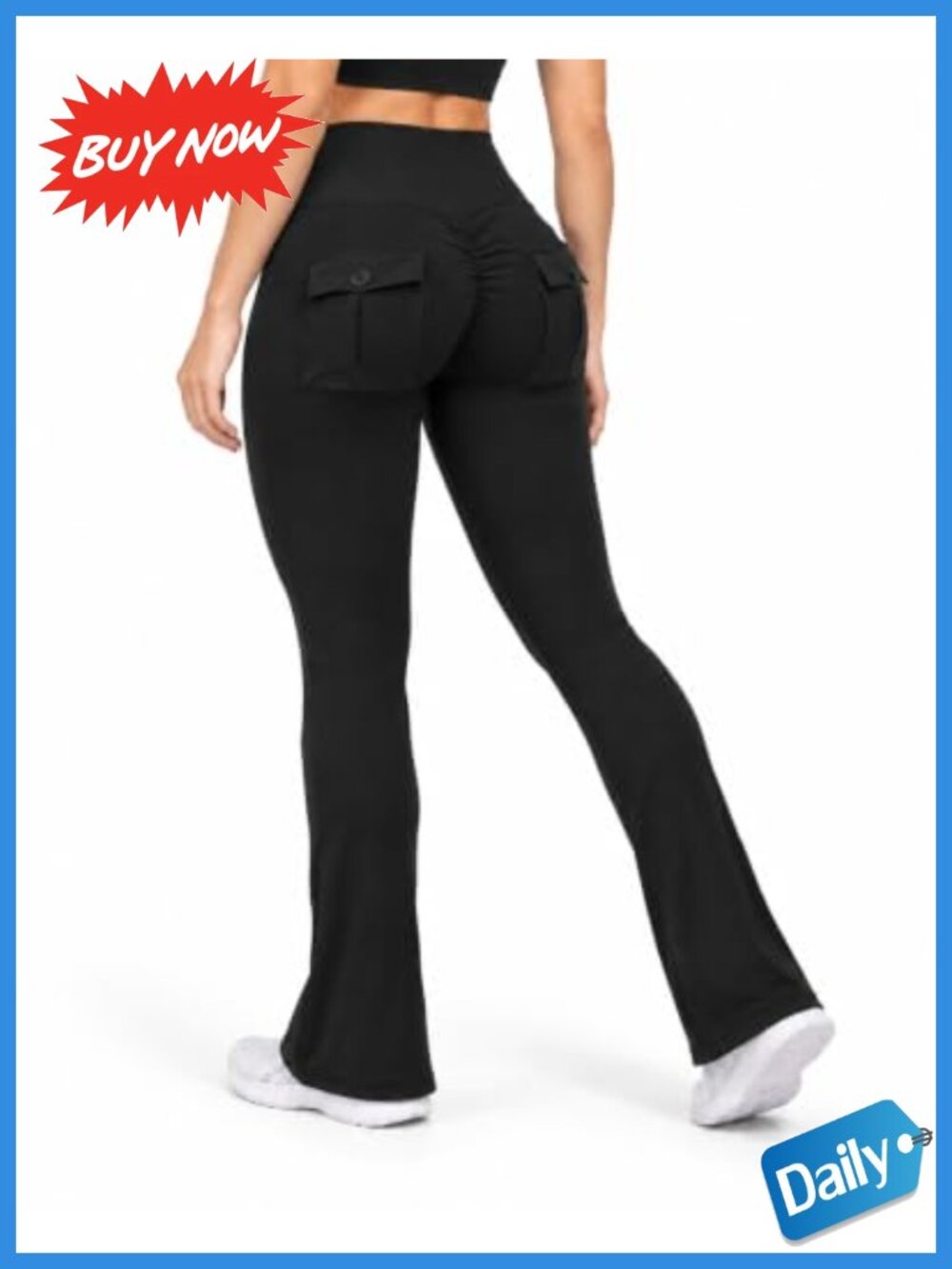 Tall Women's Mini Flare Yoga Pants Cargo Pockets High Rise Pull On
